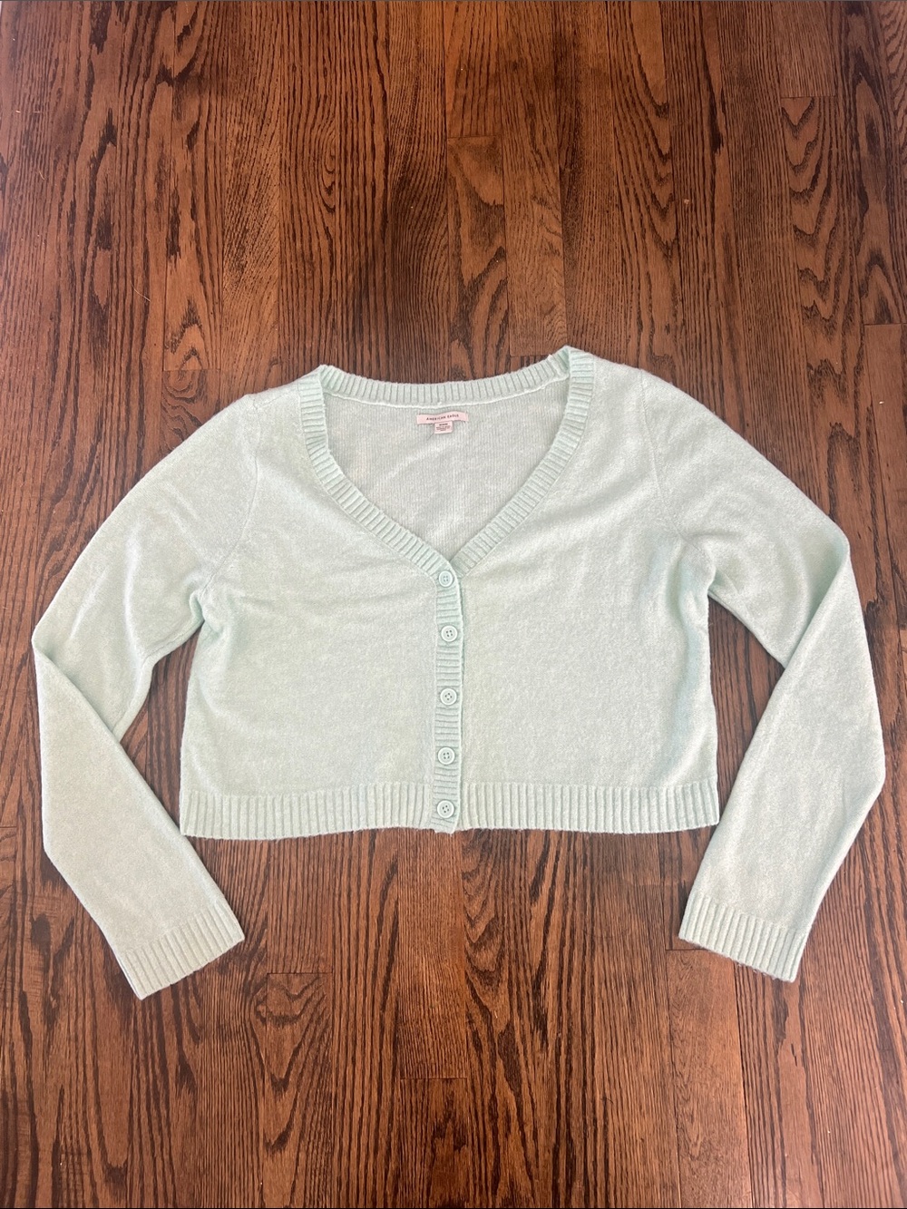 American Eagle Outfitters Mint Green Cropped Button-Front Cardigan